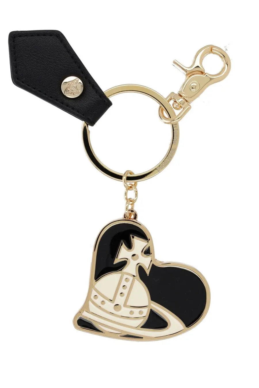 Vivienne westwood women’s keychain orb heart black with black and gold enamel helmet heart design on leather tag