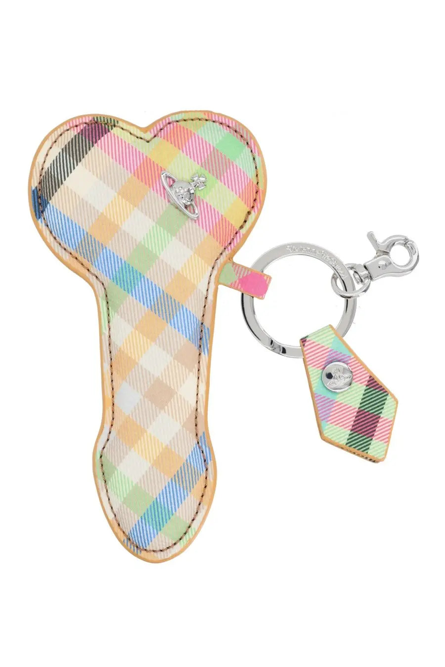 Pastel plaid multicolor vivienne westwood women’s keychain with heart-shaped charm and matching logo tag