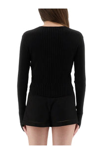 Vivienne Westwood women’s black ribbed knit long-sleeved top with fitted silhouette and horizontal seam detail