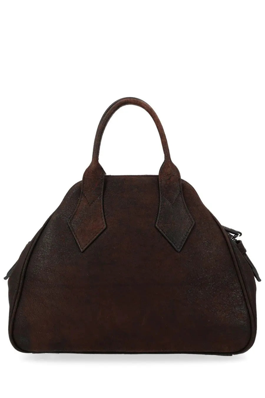 Vivienne Westwood women’s medium Yasmine bag in dark brown suede with rounded top and two sturdy handles