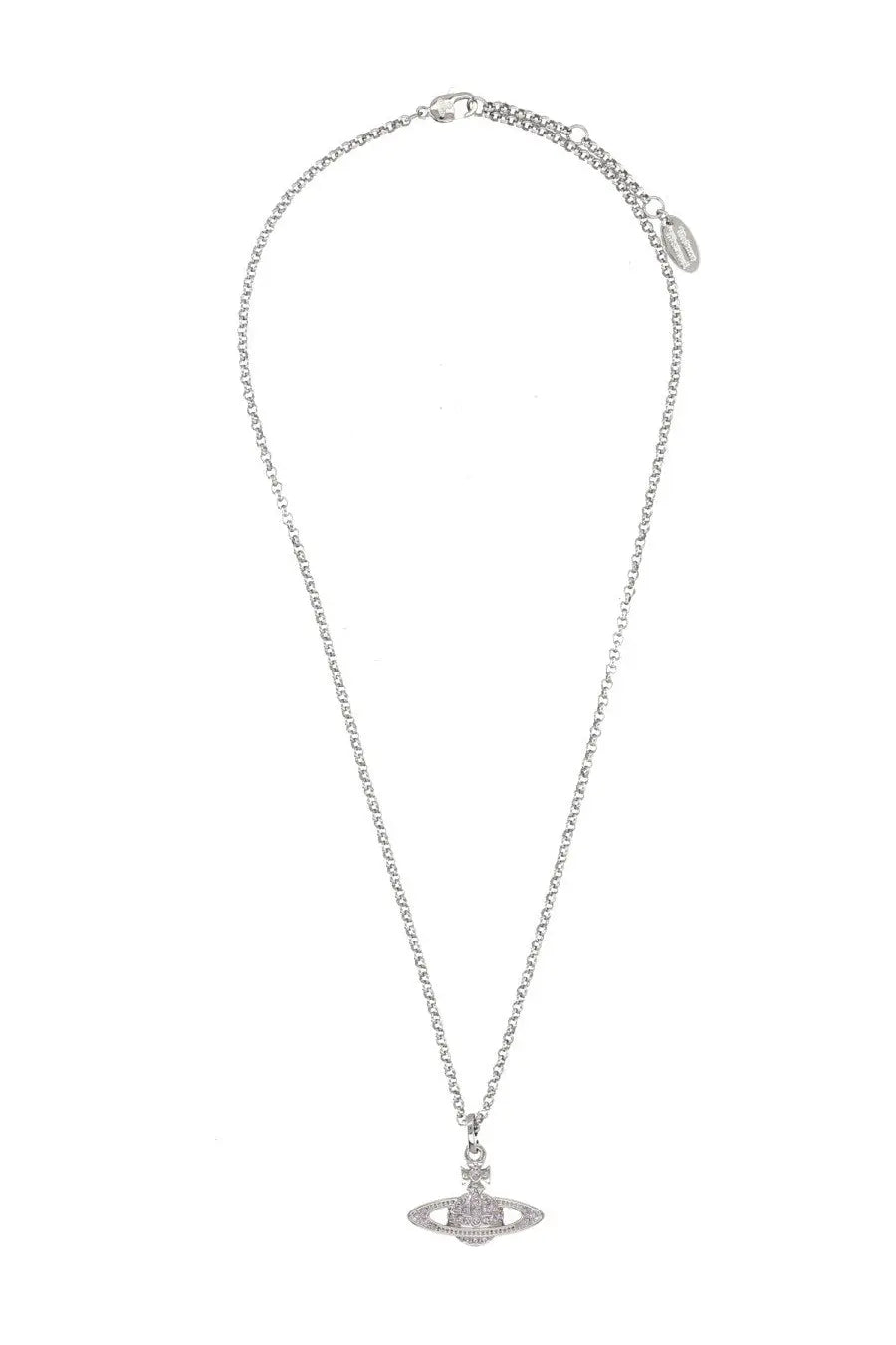 Vivienne westwood women’s mini bas relief silver chain necklace with sparkling planet pendant embedded crystals