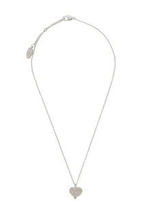 Silver heart-shaped pendant necklace with delicate chain and small tag by Vivienne Westwood women’s necklace gold collection