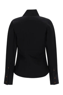 Vivienne Westwood women’s nice shirt black long-sleeved button-up with stand collar and brown buttons