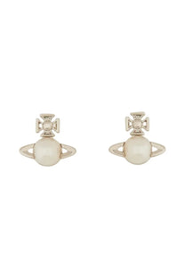 Vivienne Westwood women’s orecchini balbina silver stud earrings with central pearl orb encircled by rings and cross motif