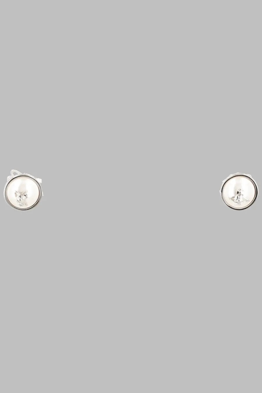 Vivienne Westwood women’s silver stud earrings featuring circular design with central cat face and textured border