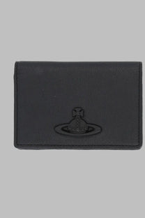 Black leather vivienne westwood womens portacarte flap card case with debossed orb logo in black