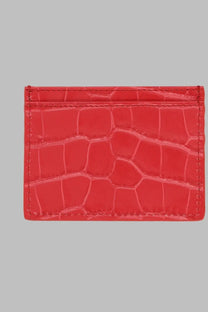Vivienne Westwood women’s portacarte flat red card holder in vibrant red crocodile-embossed leather with stitching