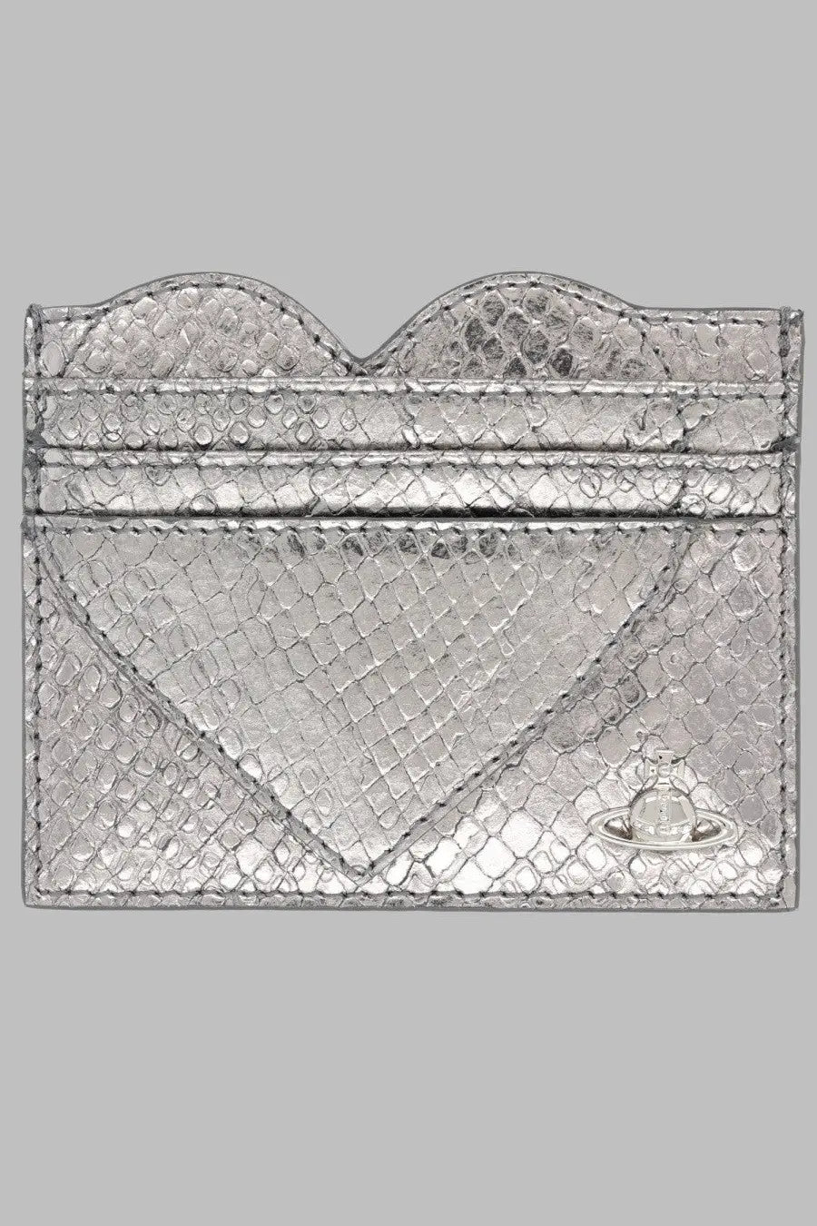 Vivienne Westwood women’s grey silver snake-print card holder with heart-shaped cutout and logo emblem