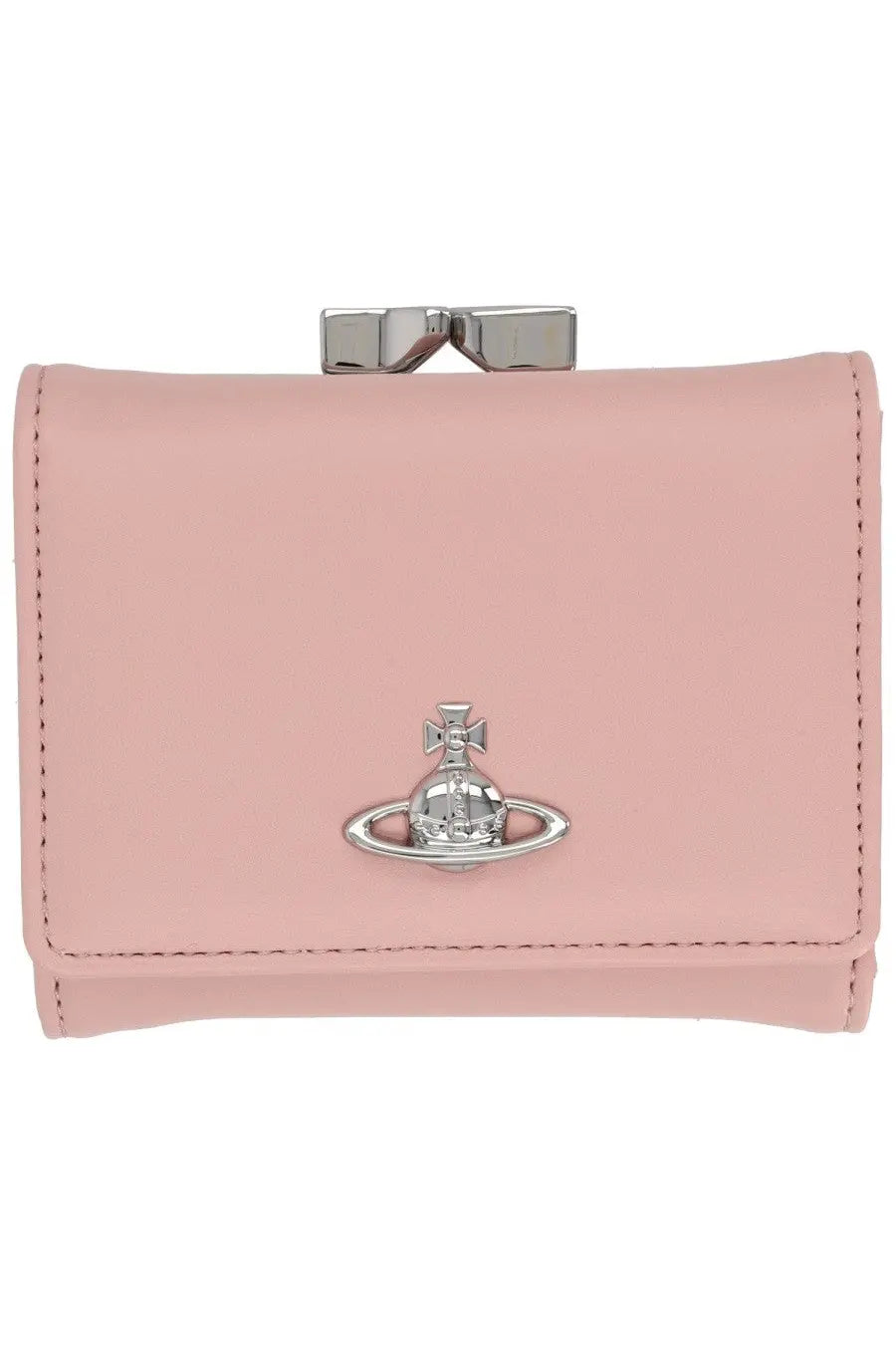 Vivienne westwood women’s small frame portfolio blue pink leather compact wallet with silver venus clasp and orb logo
