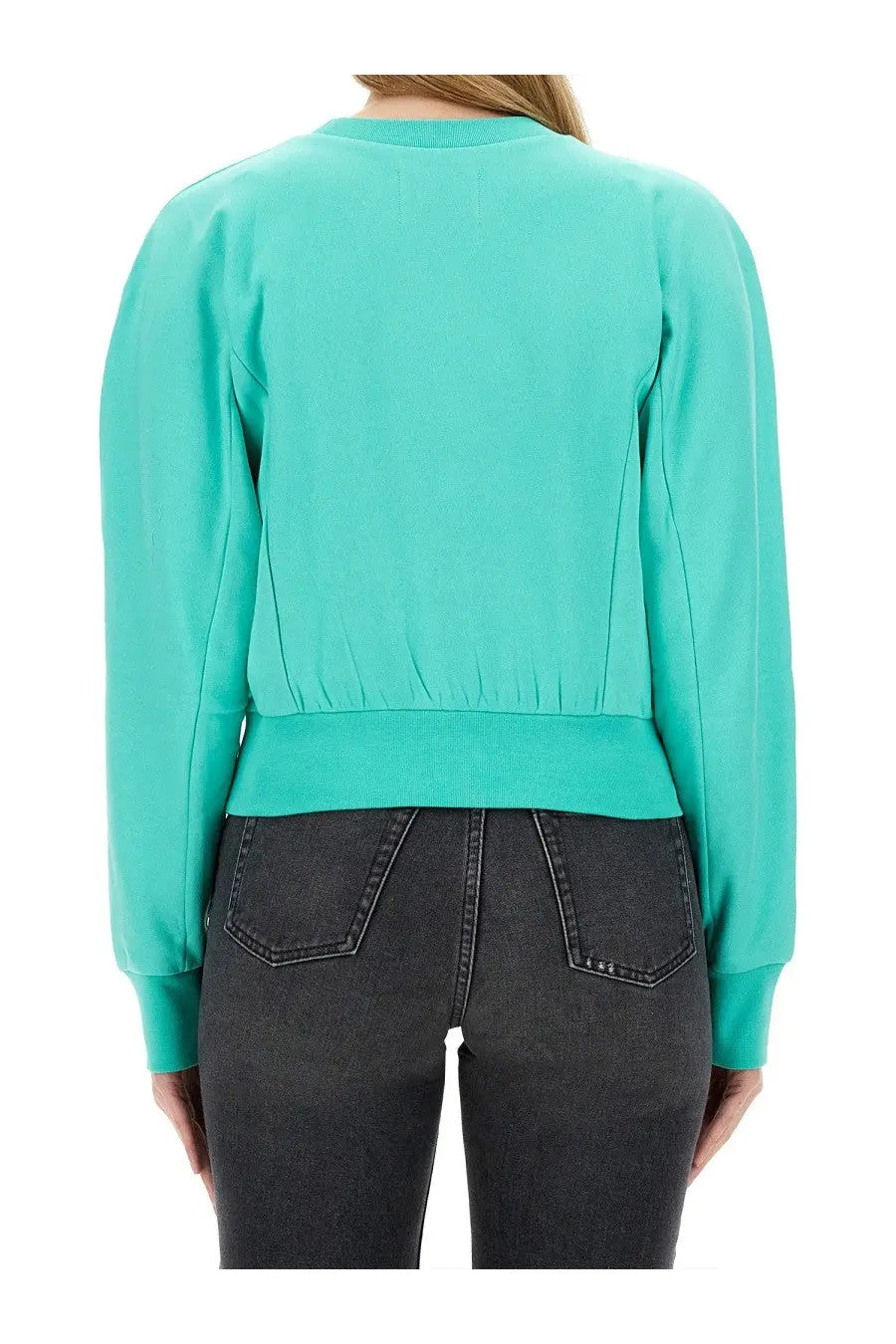 Vivienne Westwood women’s sweatshirt cynthia blue teal long-sleeved bomber jacket with fitted waistband and ribbed cuffs
