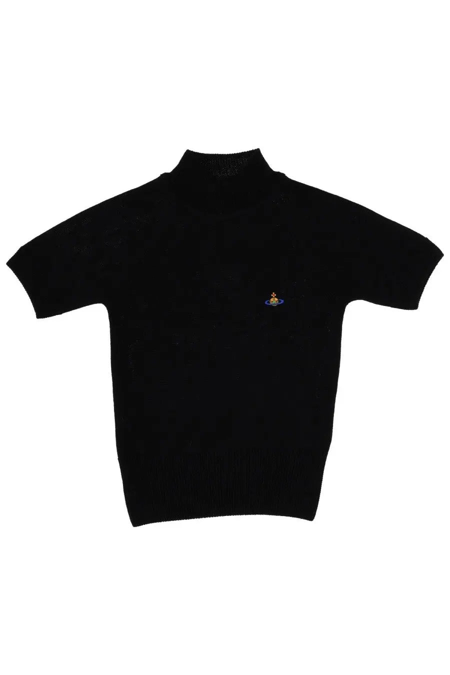 Vivienne Westwood women’s black short-sleeved turtleneck sweater with small embroidered logo on chest