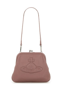 Vivienne Westwood womens dusty rose leather clutch featuring embossed classic orb logo on the front