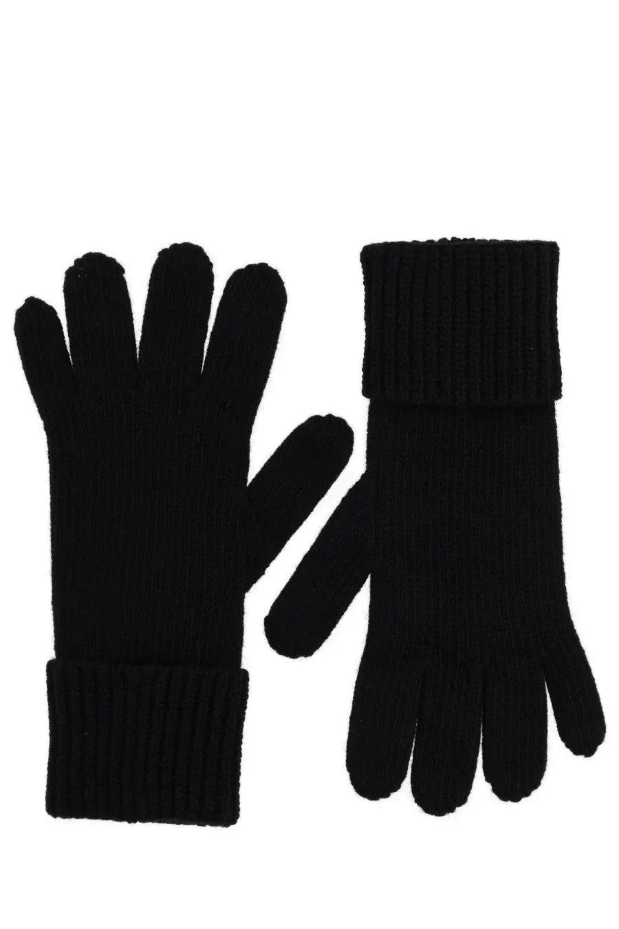 Vivienne westwood women’s black wool gloves with ribbed cuffs designed for touchscreen use showing back side