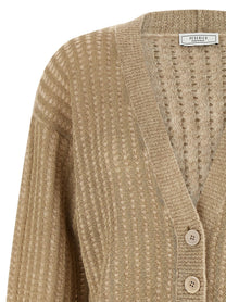 Peserico Waffle Lamé Cardigan Beige