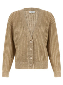 Peserico Waffle Lamé Cardigan Beige