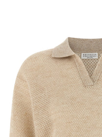 Brunello Cucinelli Waffle Processing Polo Shirt Gold