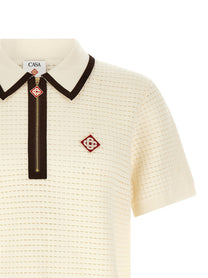 Casablanca Waffle Stitch Knit Polo Shirt White