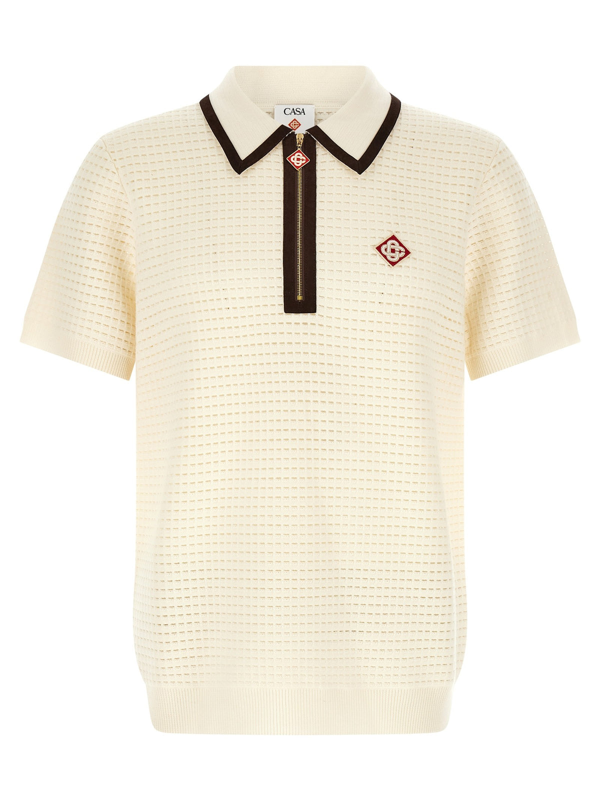 Casablanca Waffle Stitch Knit Polo Shirt White