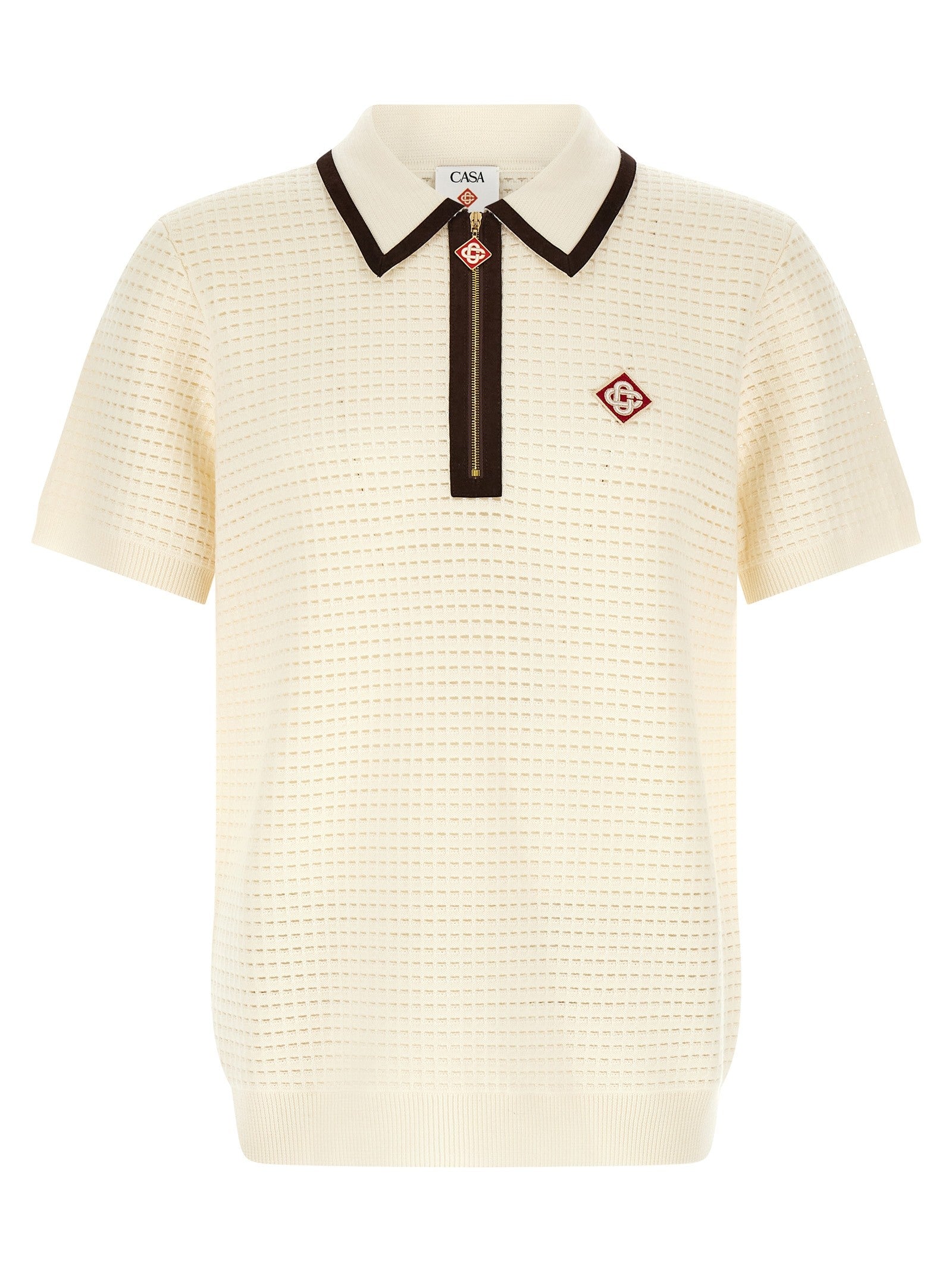 Casablanca Waffle Stitch Knit Polo Shirt White