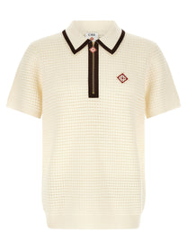 Casablanca Waffle Stitch Knit Polo Shirt White