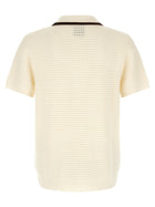 Casablanca Waffle Stitch Knit Polo Shirt White, view 2