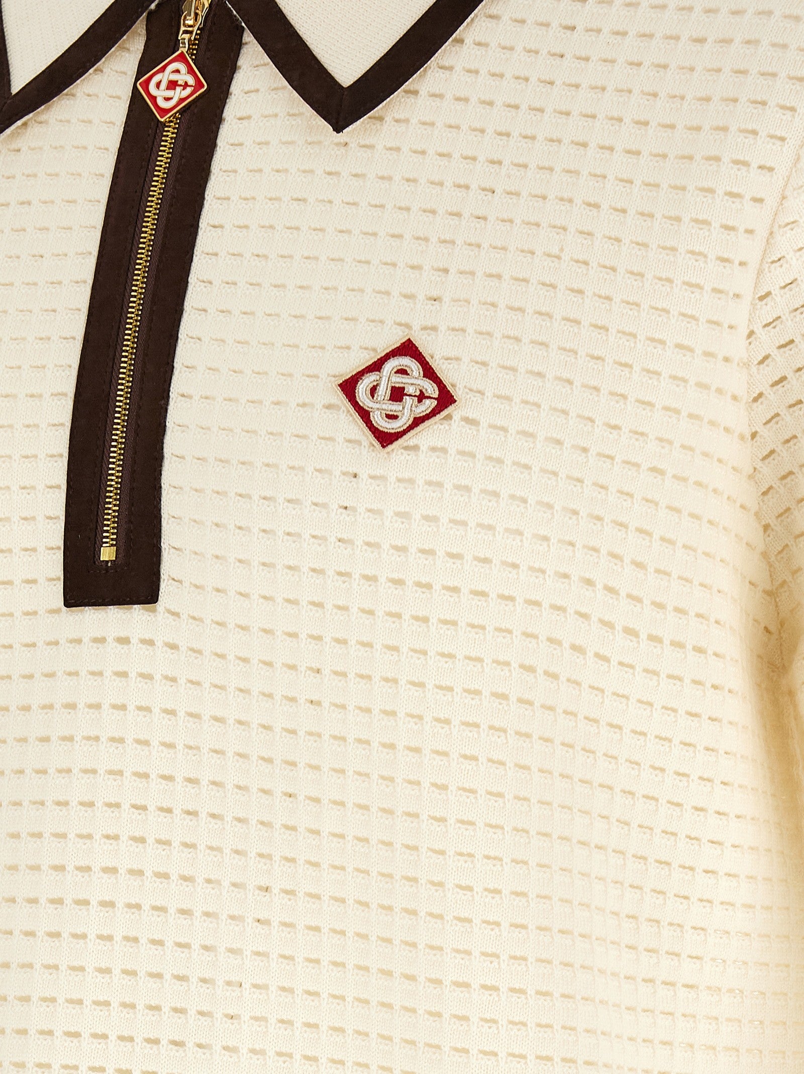 Casablanca Waffle Stitch Knit Polo Shirt White
