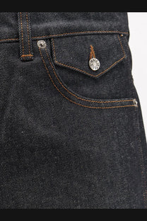 Walk in paris men’s baggy raw denim shorts blue with dark-wash denim and silver-toned salvatore buttons on front pocket