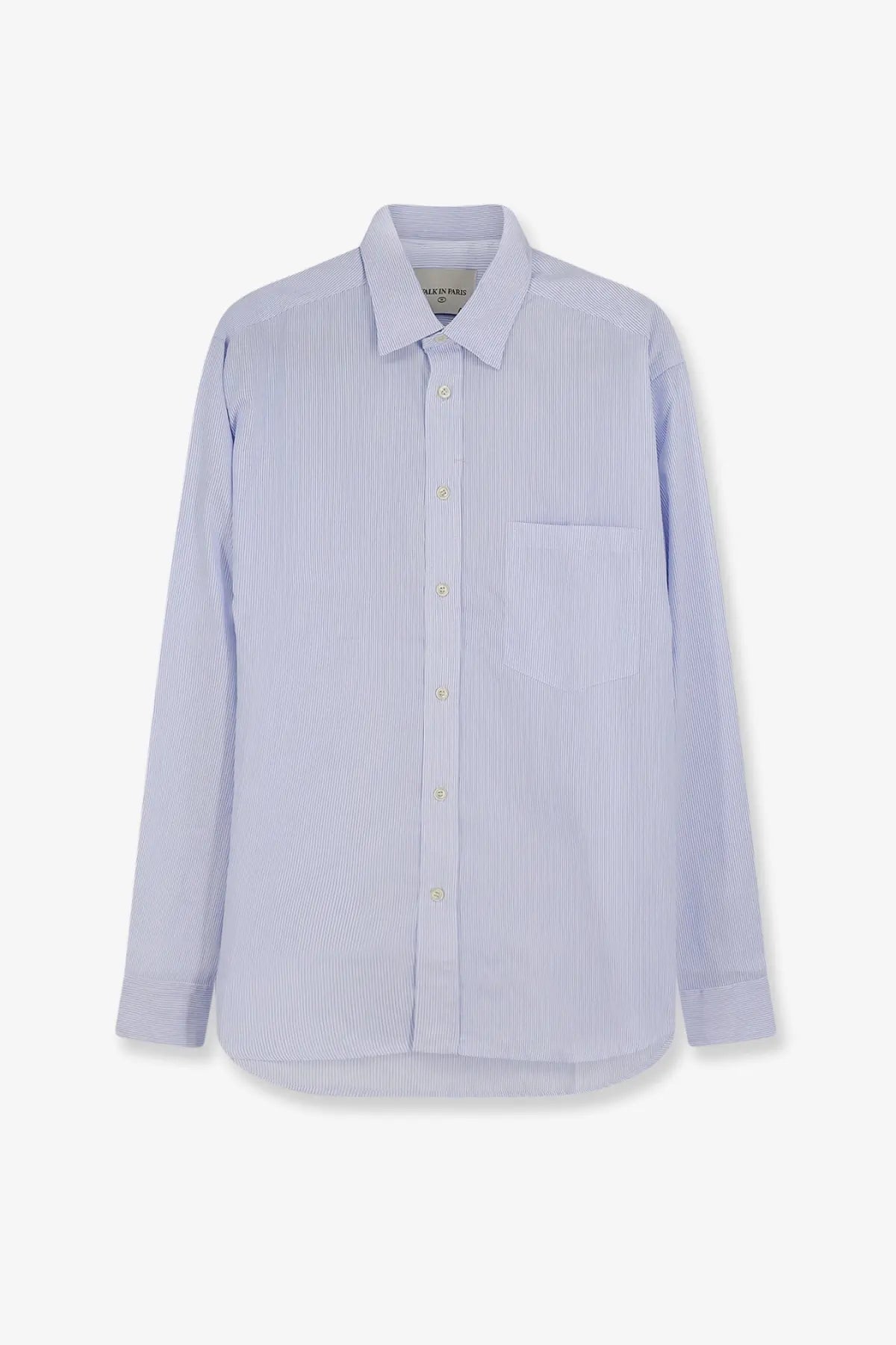 Walk in paris men’s classic cotton shirt in white with light blue and white vertical stripes and long sleeves