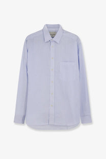 Walk in paris men’s classic cotton shirt in white with light blue and white vertical stripes and long sleeves