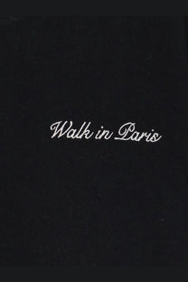 Black velvet notebook cover with walk in paris embroidered in white cursive thread for walk in paris men’s cotton shirt black
