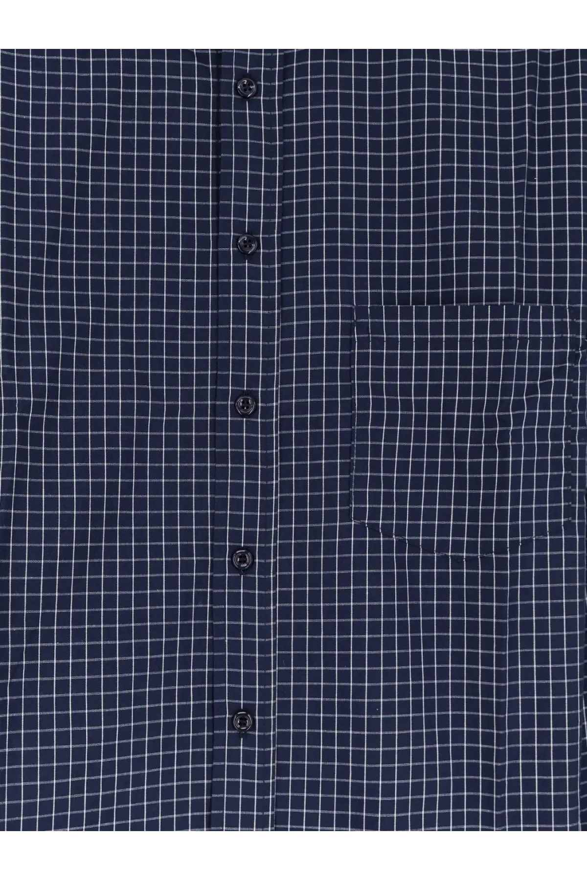 Walk in Paris men’s cotton shirt blue in dark blue with a fine white grid pattern and black buttons