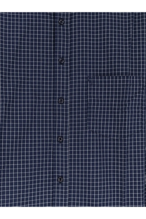 Walk in Paris men’s cotton shirt blue in dark blue with a fine white grid pattern and black buttons