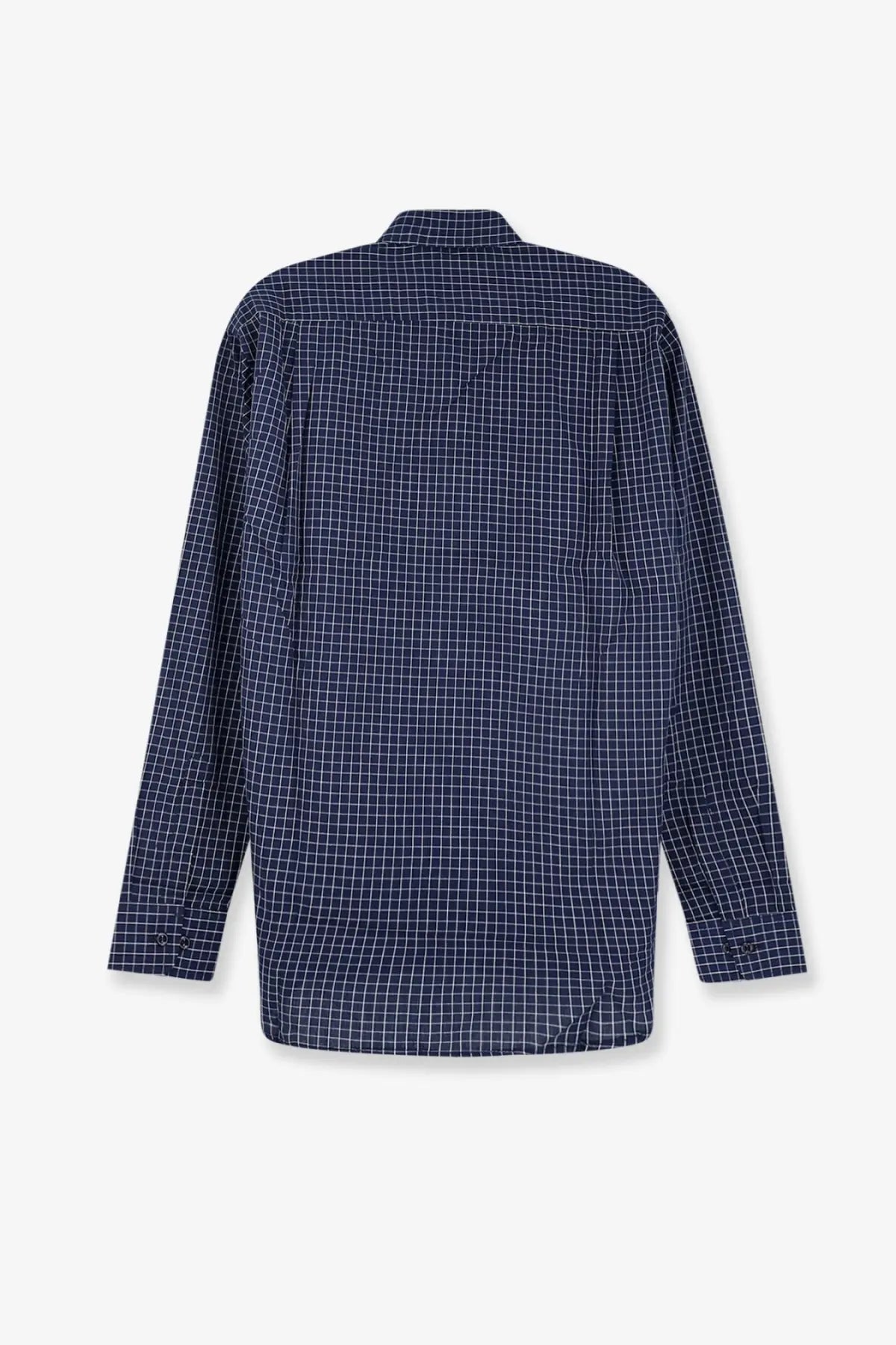 Walk In Paris men’s cotton shirt in navy blue and white checkered long sleeve button-up style