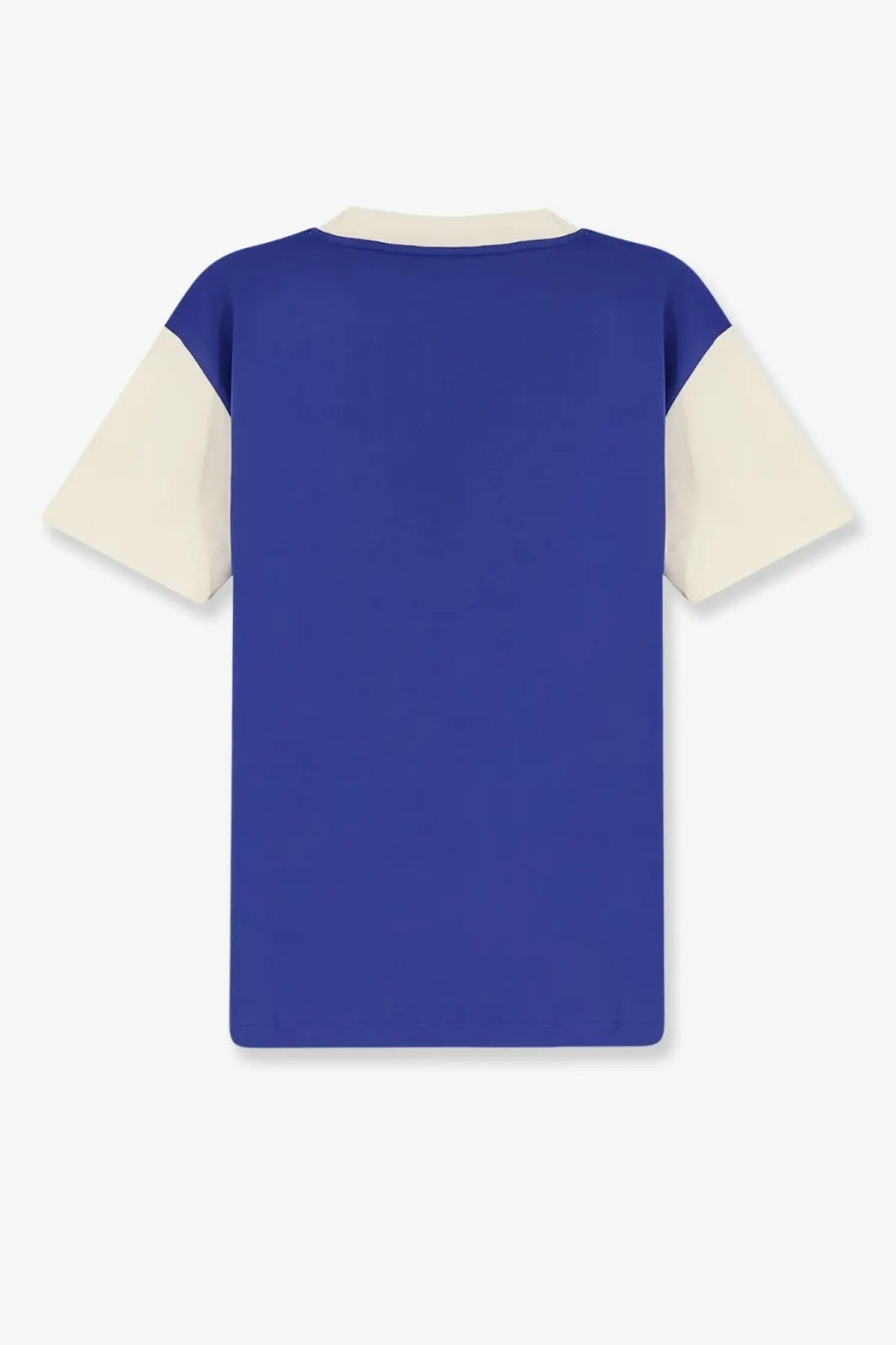 Walk in Paris men’s Odyssé short-sleeve cotton t-shirt in blue and cream colorblock with round neckline