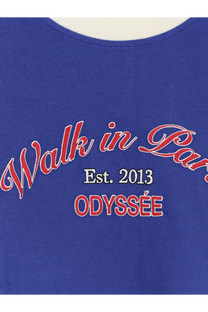 Royal blue cotton men’s sweatshirt with embroidered red and white walk in paris lettering est for casual wear