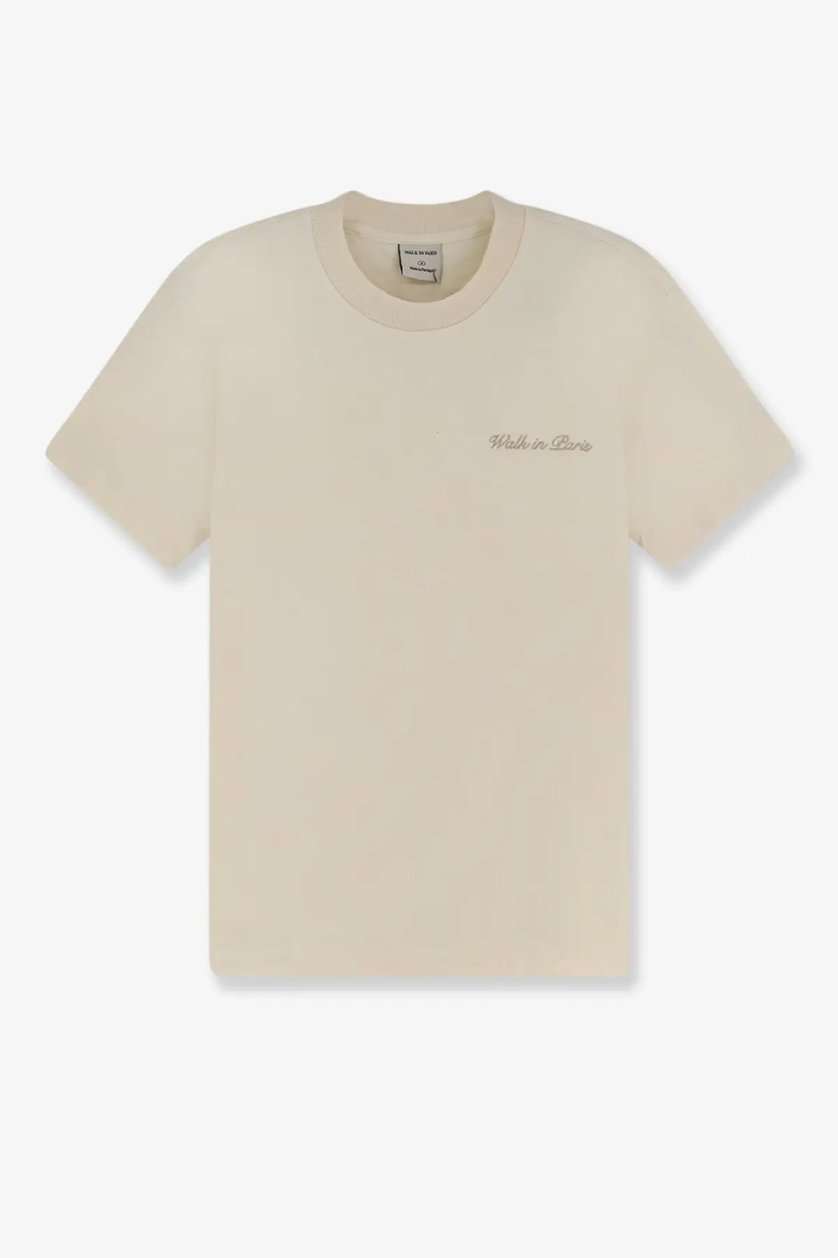 Cream-colored walk in paris men’s timeless cotton shirt with subtle embroidery on the left chest in beige