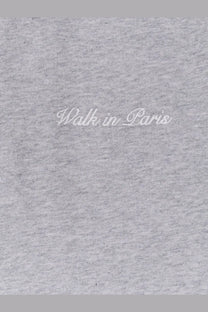 Gray heathered cotton t shirt with walk in paris white cursive embroidery from walk in paris men’s timeless sweatshirt black