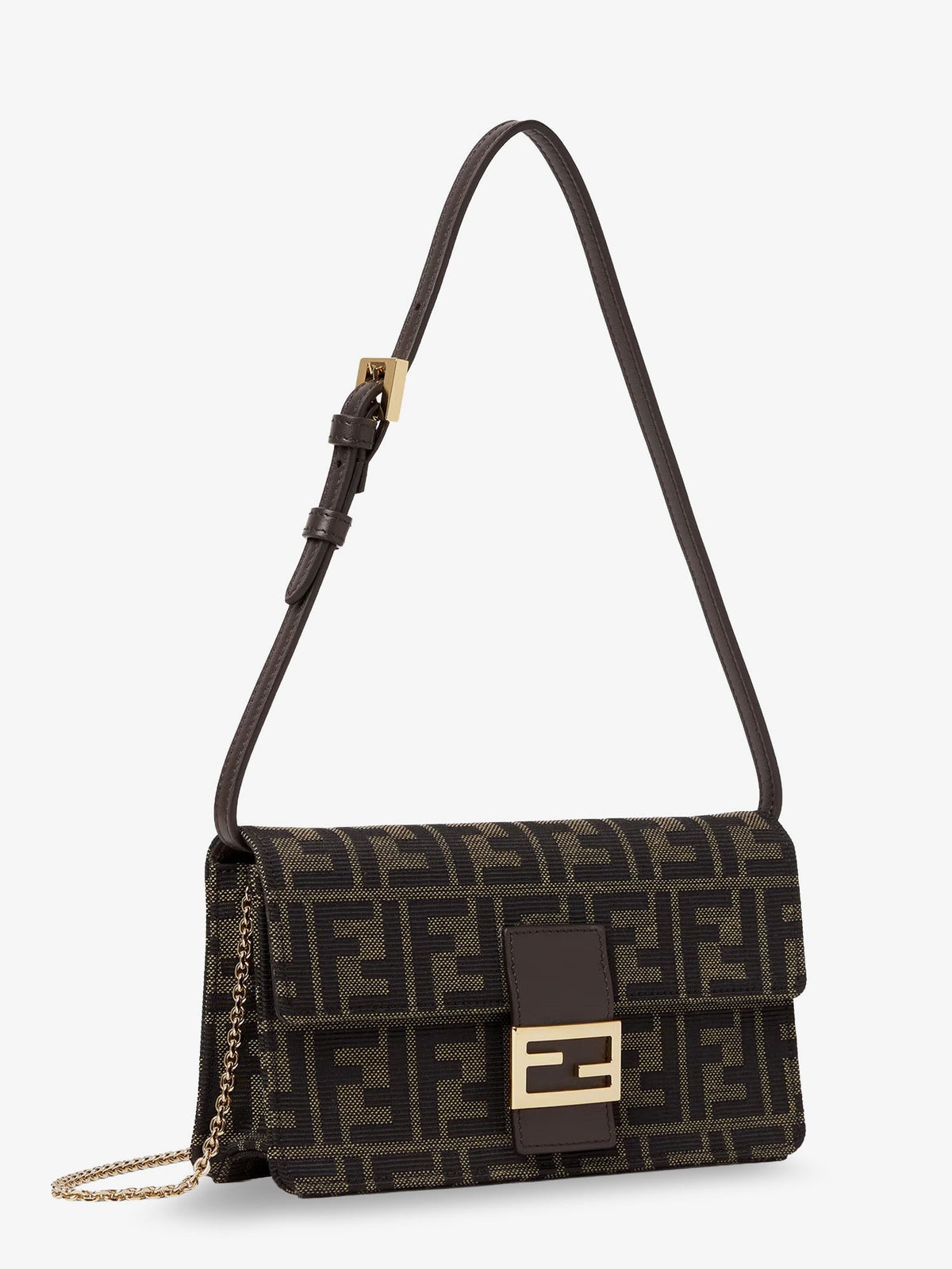 Fendi Women's Wallet on Chain Tube FF Zucca Fabric Crossbody Bag Black, view 3