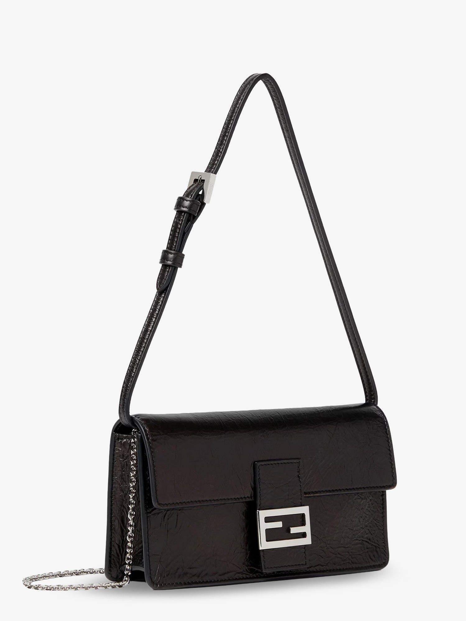 Fendi Women's Wallet on Chain Tube Leather Crossbody Bag Black