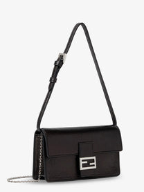Fendi Women's Wallet on Chain Tube Leather Crossbody Bag Black