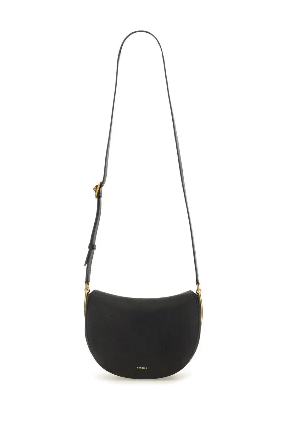 Black leather crossbody bag with gold-tone hardware and minimalist design from wandler kate collection for women