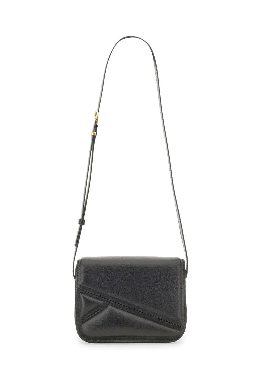 Wandler women’s medium Oscar trunk bag black leather crossbody with geometric paneling and adjustable slender strap
