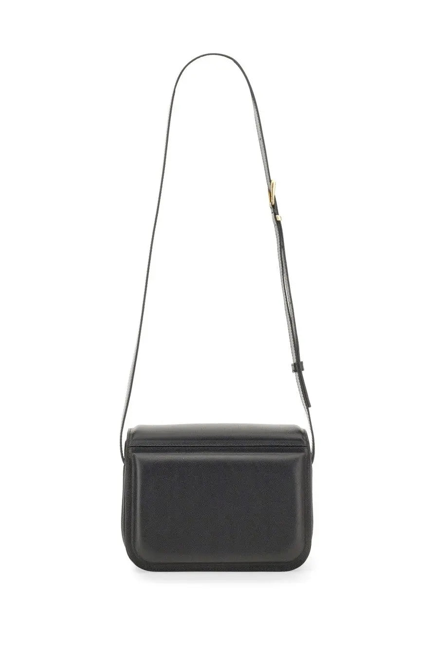 Wandler women’s medium Oscar trunk bag black leather crossbody with slender strap and gold tone hardware