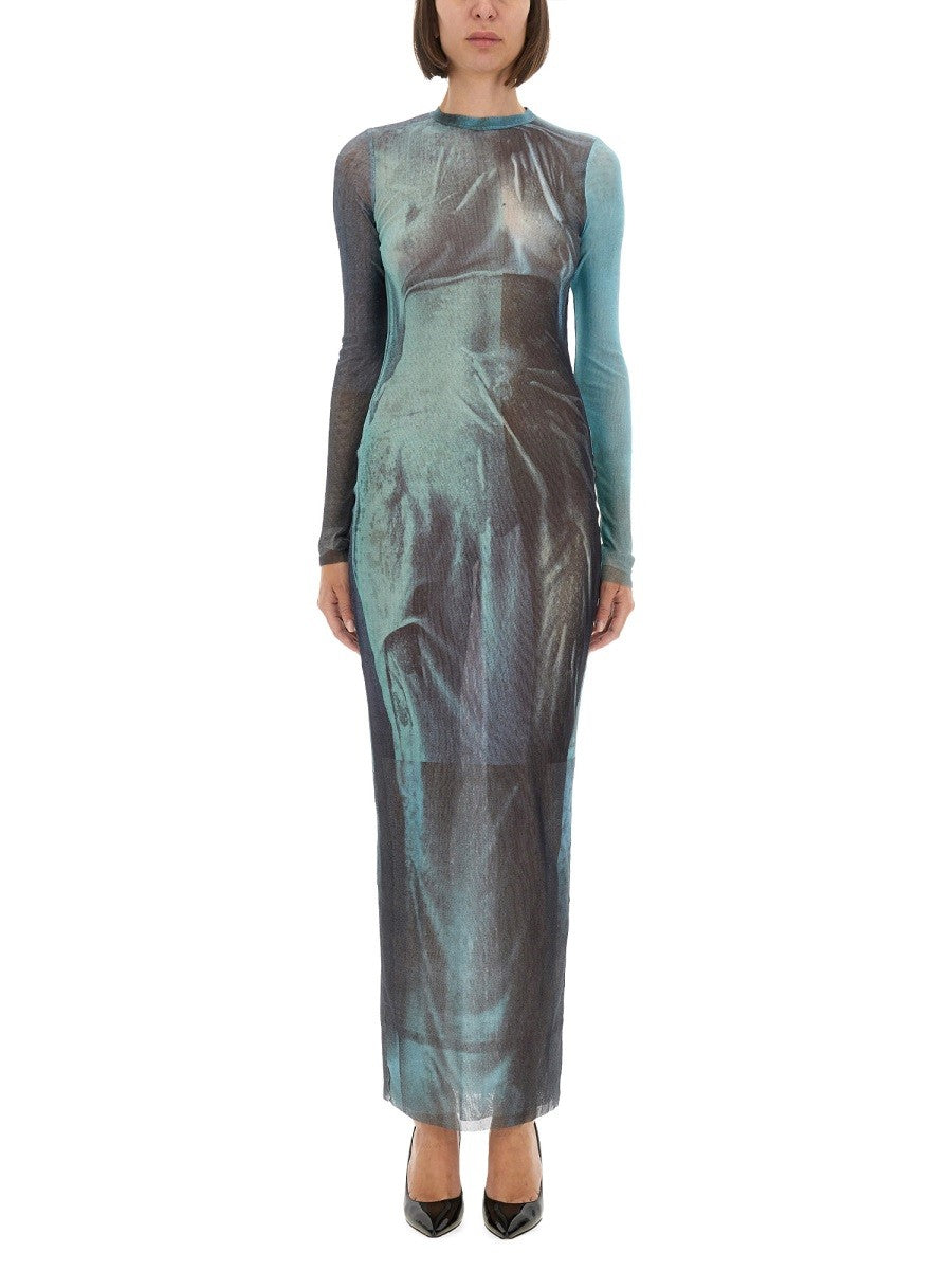 Jean Paul Gaultier Women's Water Mesh Long Dress Blue