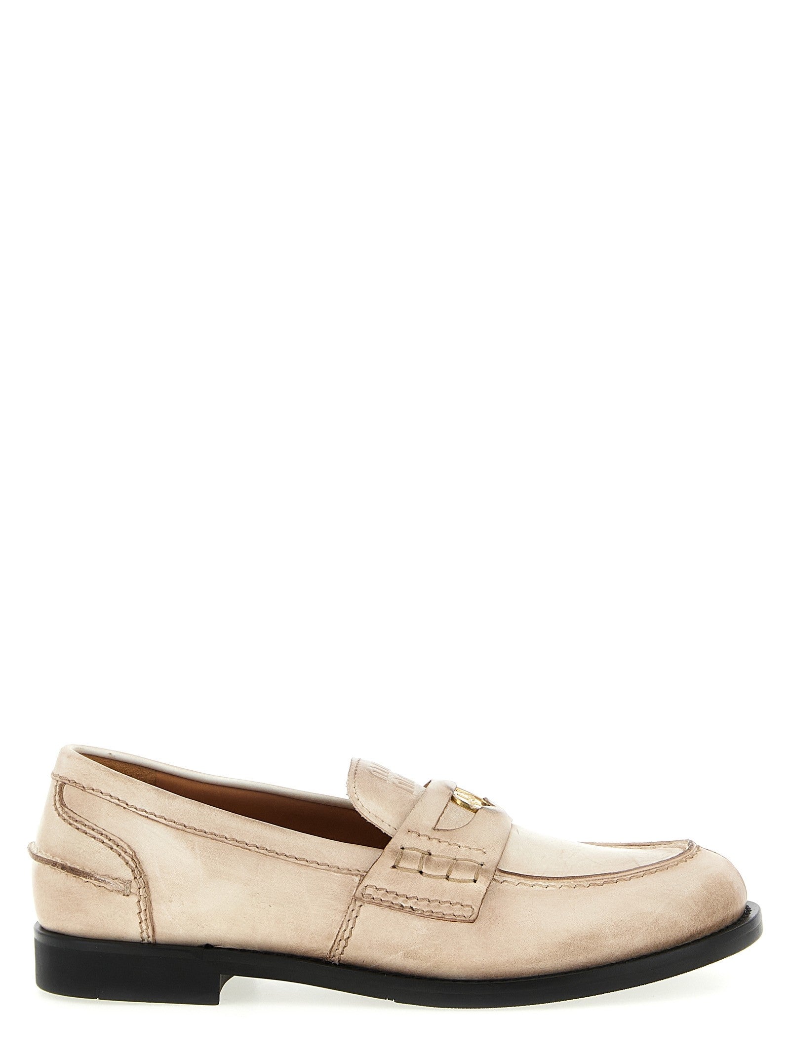Miu Miu Waxed Leather Loafers White