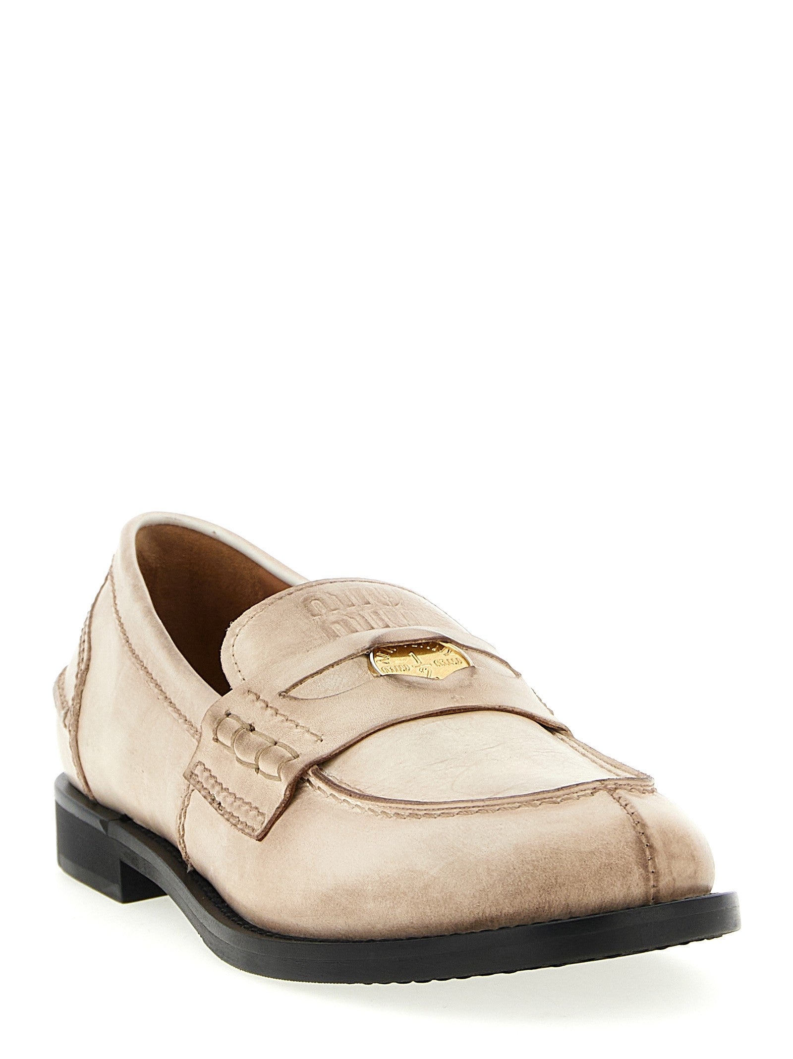 Miu Miu Waxed Leather Loafers White