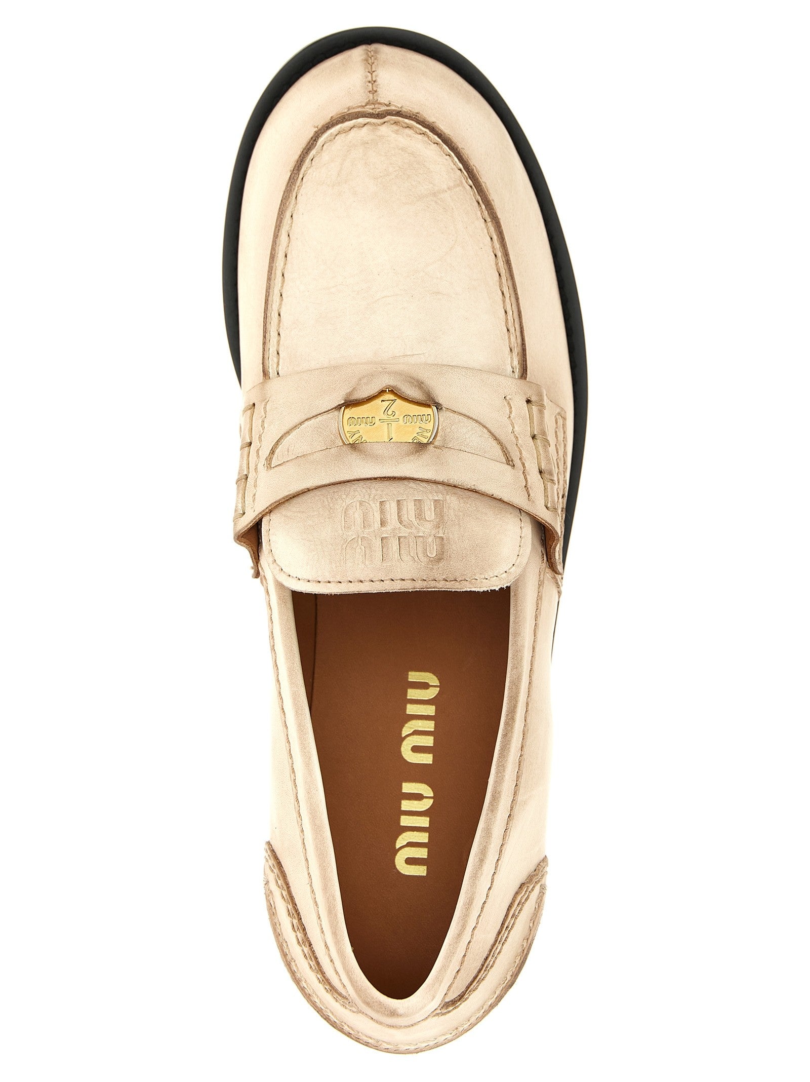 Miu Miu Waxed Leather Loafers White