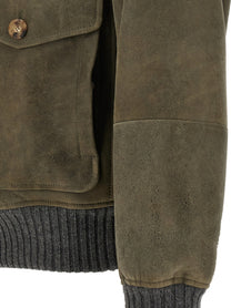 Brunello Cucinelli Waxed Shearling Bomber Jacket Green, view 4