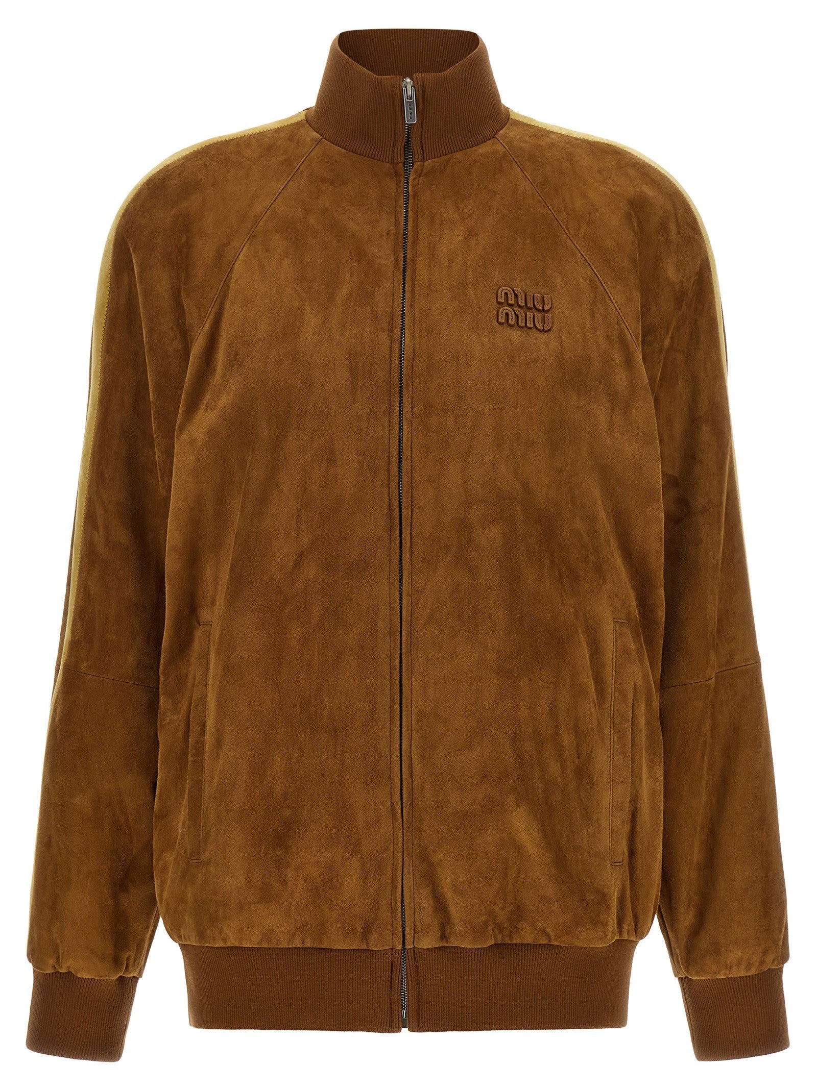 Miu Miu Waxed Suede Bomber Jacket Brown