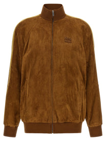 Miu Miu Waxed Suede Bomber Jacket Brown